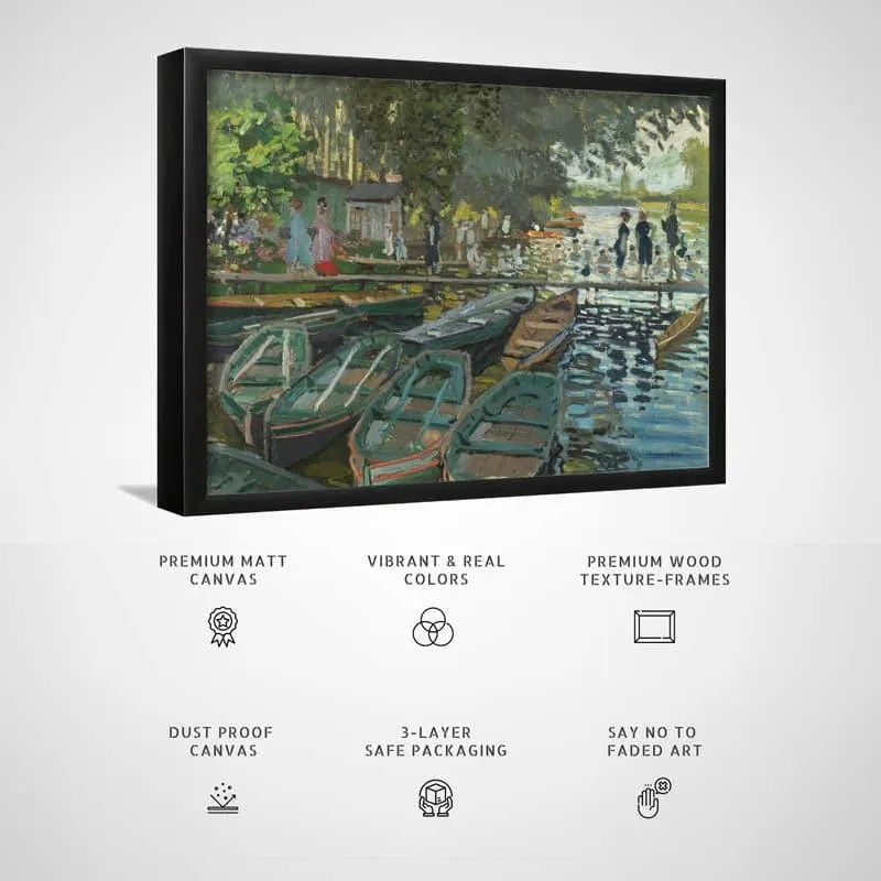 Bathers At La Grenouill Canvas Wall Art - Black Frame media 3