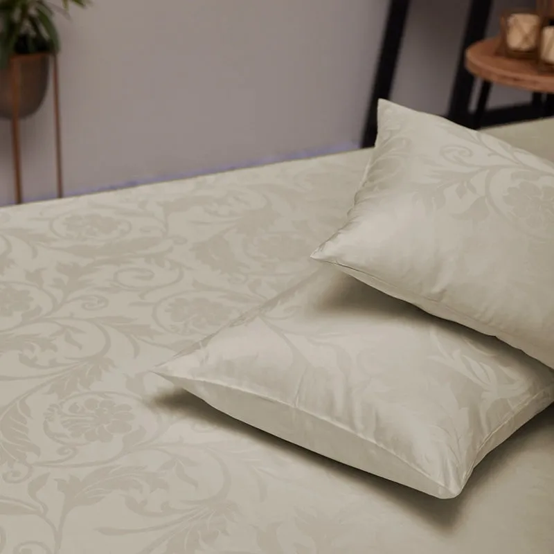 Beige floral bedsheet with two matching pillow covers