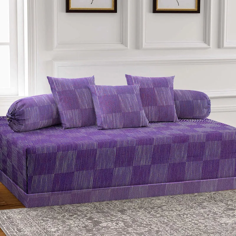 Purple Abstract Cotton Diwan Set (6 Piece) - Six Piece Set media 1