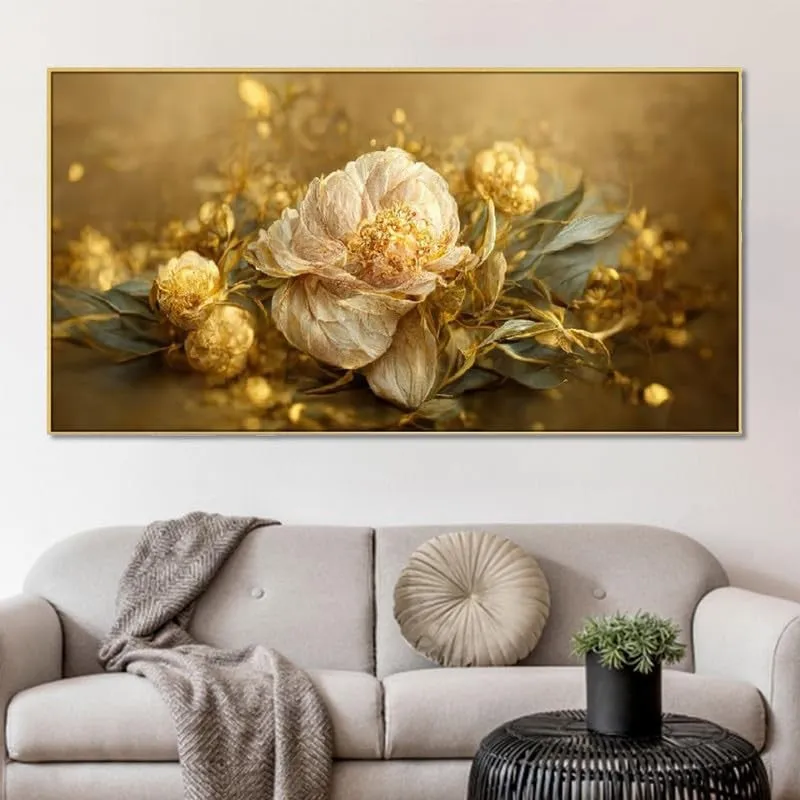 Golden Bloom Elegance Canvas Wall Painting With Frame media 3