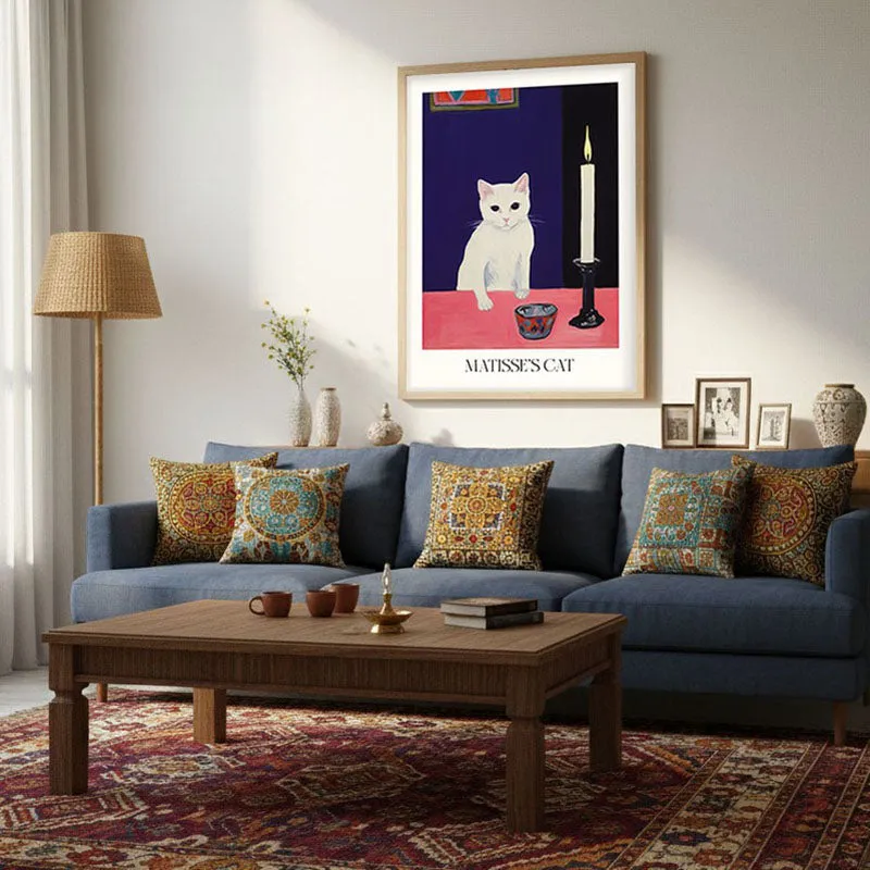 Matisse's Cat Inspired by Henri Matisse Archival Canvas Wall Art - Natural Brown Frame media 3
