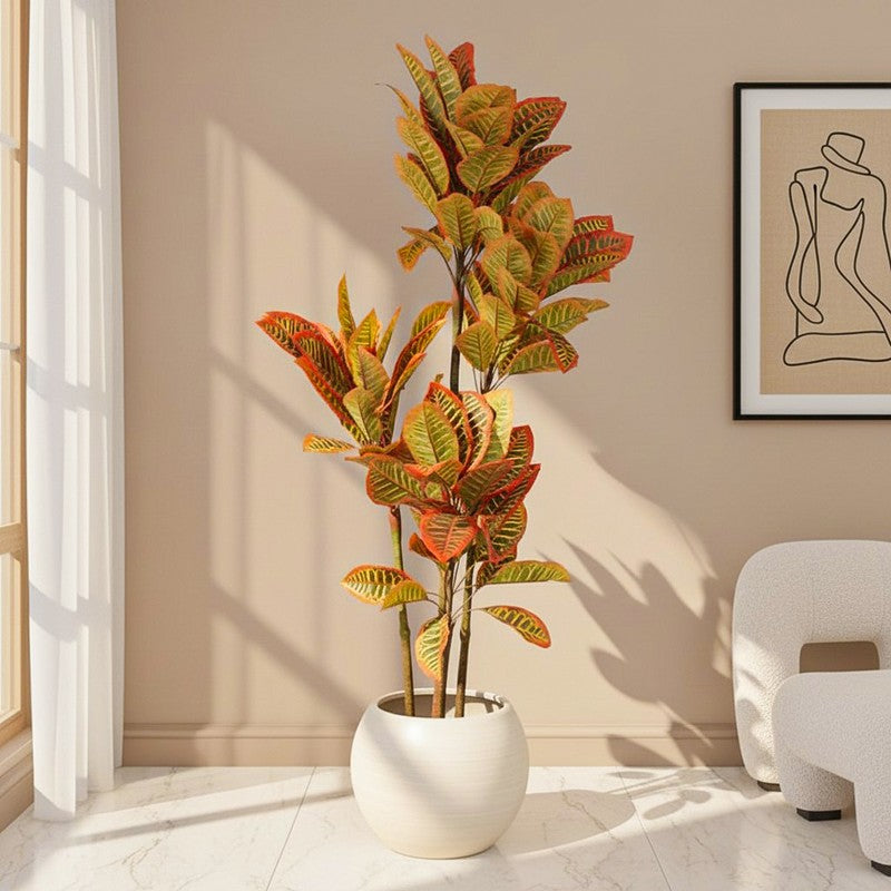 Enchanted Croton Artificial Plant With Black Plastic Pot