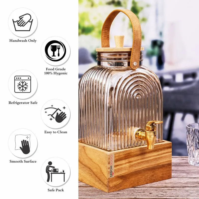 Glass Drink Dispenser with Wooden Stand (3000 Ml) - Two Piece Set media 6