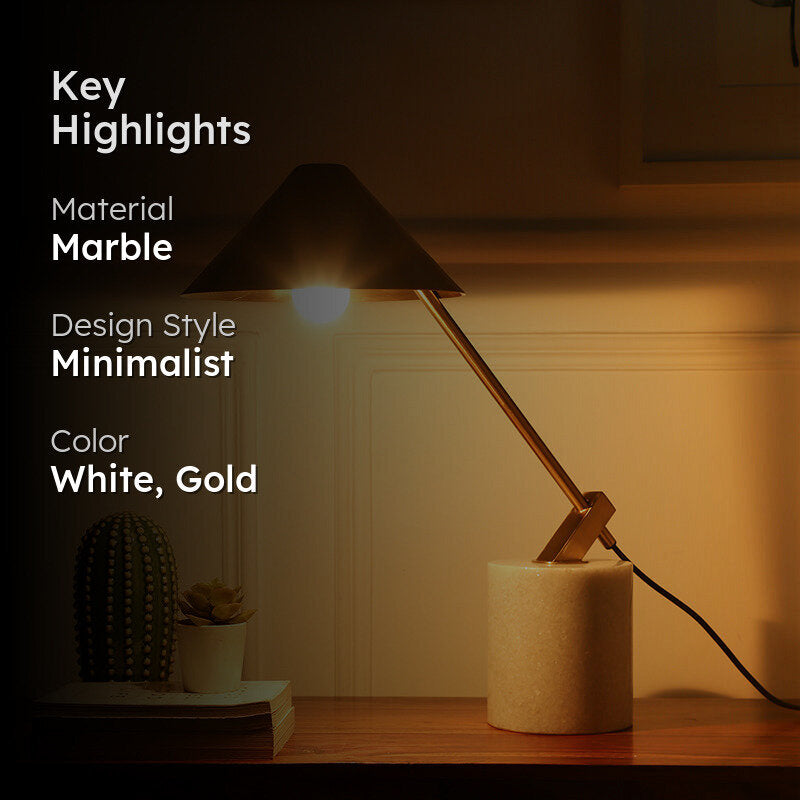 Golden Peak Marble Table Lamp - White,Gold media 2