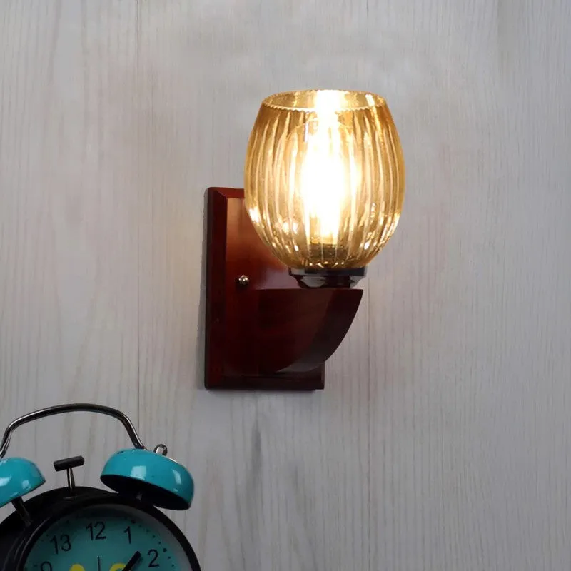 Vintage Glow Wooden Base Glass Wall Lamp media 3