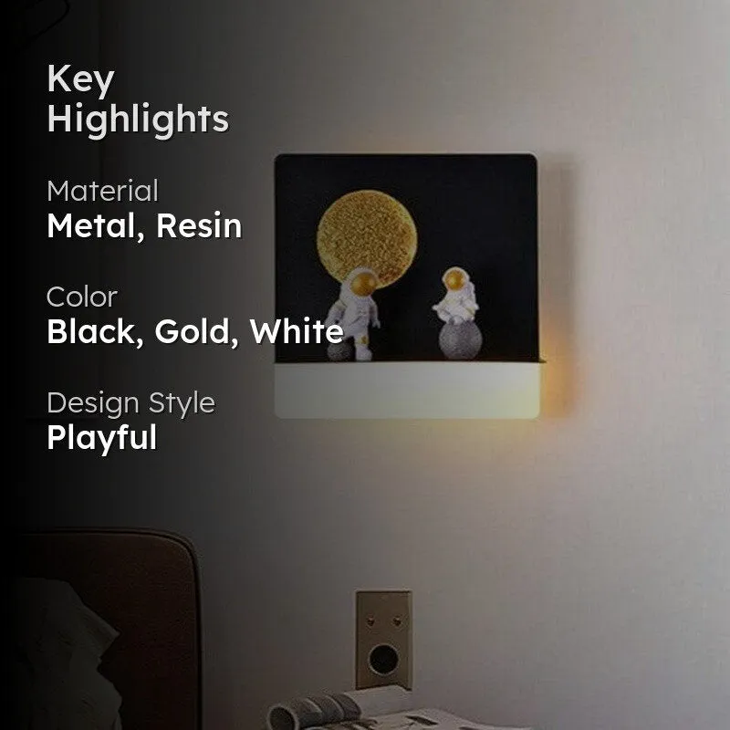 Astronauts To The Moon Metal LED Resin Wall Lamp media 2