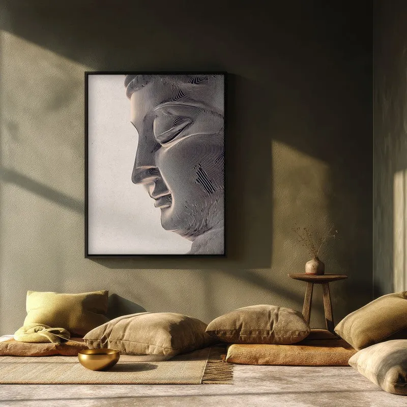 Stone Silence Buddha Wall Painting With Black Frame media 3
