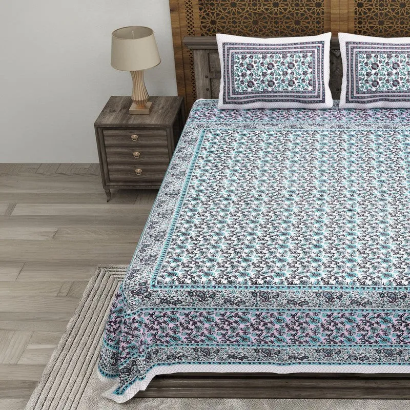 Crafton Cotton Bedsheet (Blue,White) - 240 TC media 3