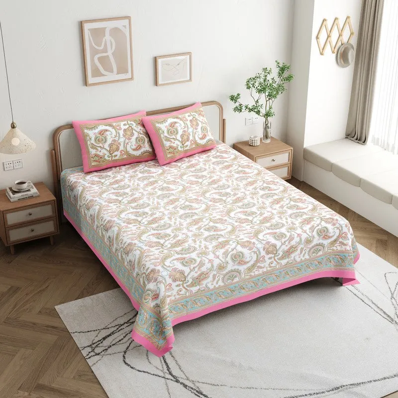 Bloom Cotton Bedsheet (White,Pink) - 180 GSM media 3
