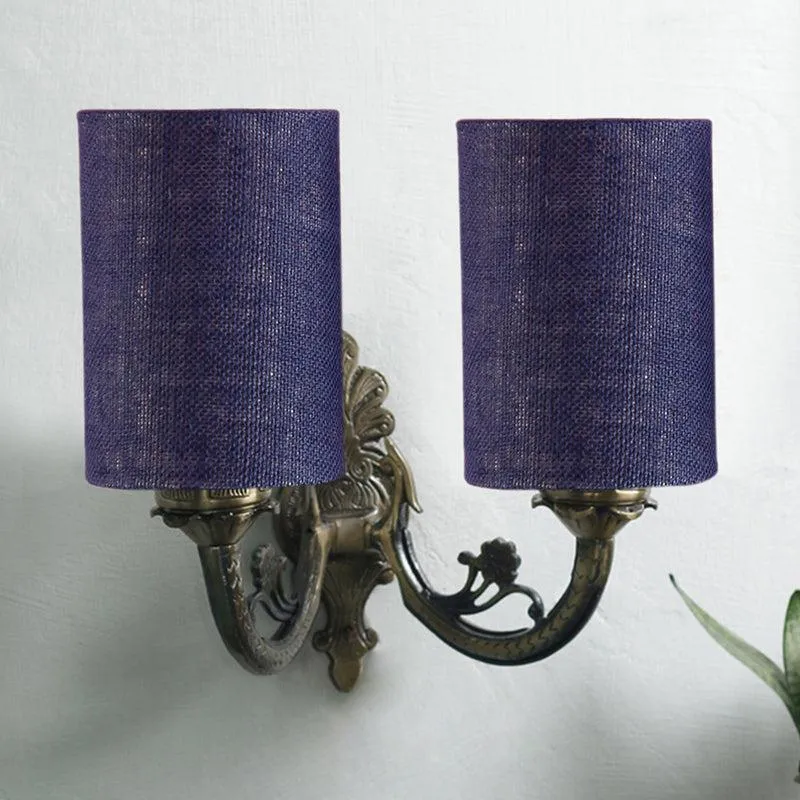 Vintage Cylindrical Duo Fabric & Metal Wall Lamp - Blue media 2