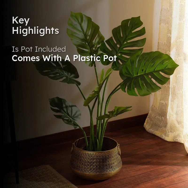 Artificial Realistic Monstera Plant With Black Plastic Pot - 3 Feet media 2