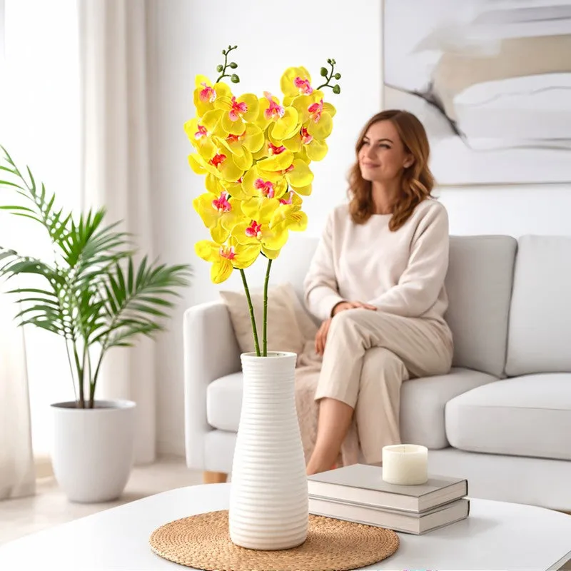Auraflora Plastic Artificial Flower (Yellow) - Set Of Two media 4