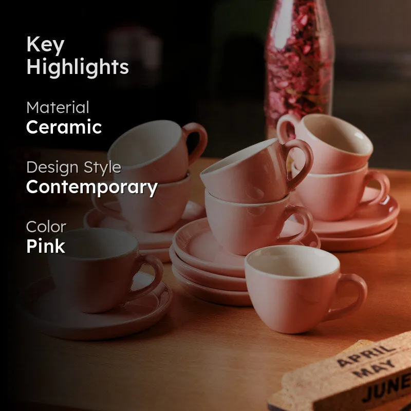 Blush & Brew Cup & Saucer (Pink/100 mL Each) - Set of Eight media 2
