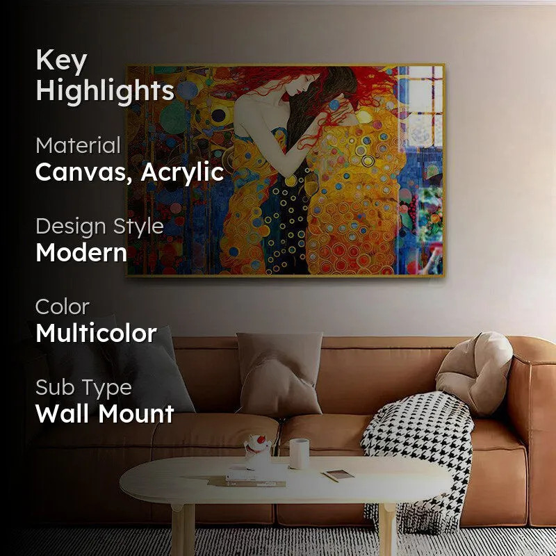 Woman In Colour Modern Canvas Wall Art With Frame - Gold media 2