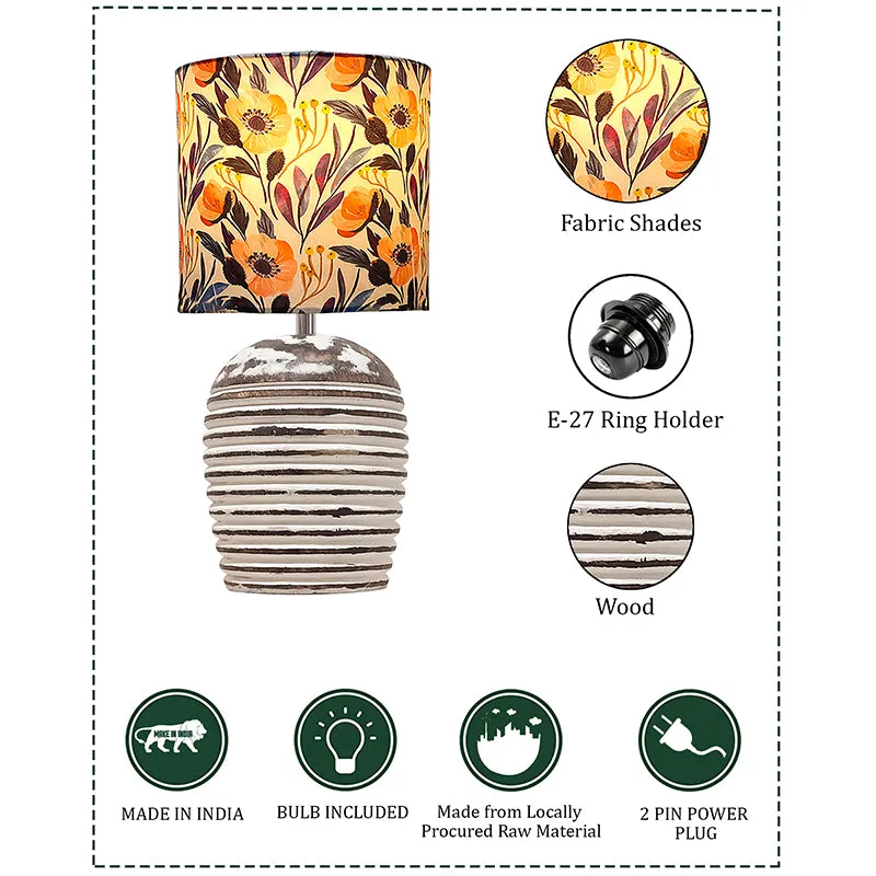 Poppy Peach Carved Fabric Table Lamp - Multicolor media 4