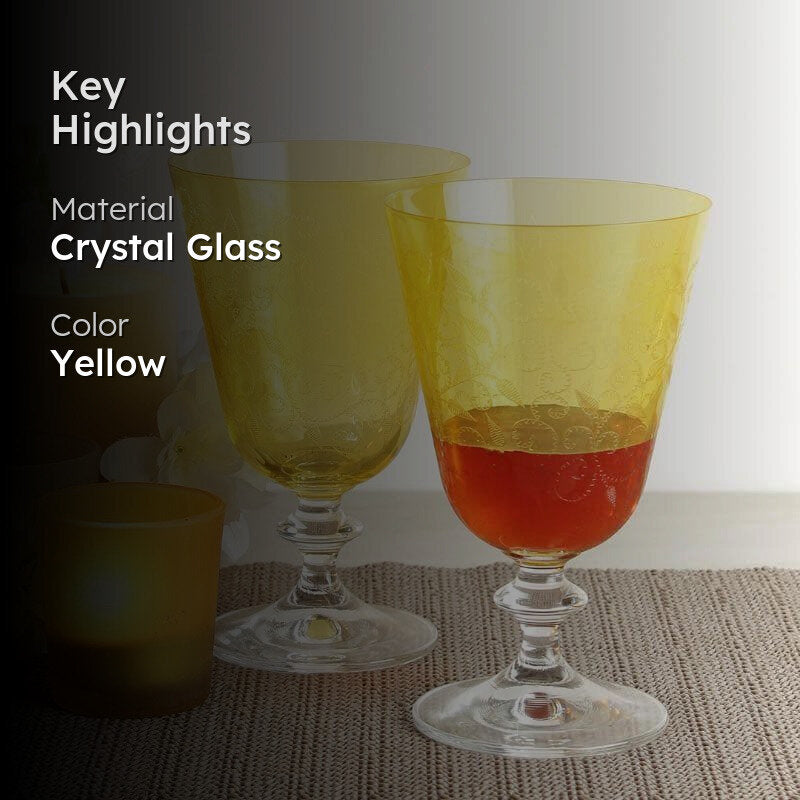Olivia Bohemia Crystal Goblet Glasses (Yellow/350 mL Each) - Set Of Six media 2