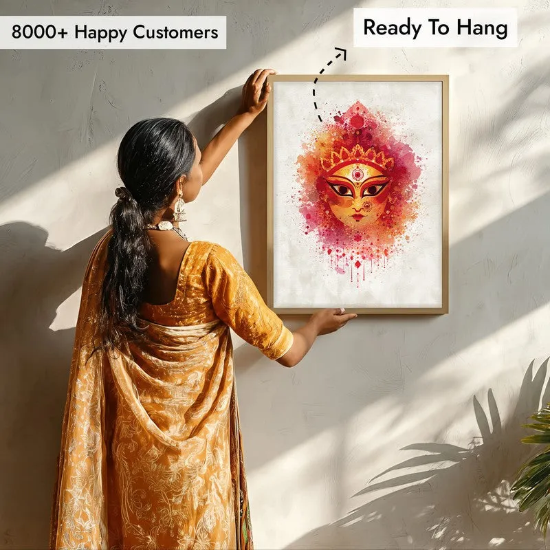 Powerful & Divine Maa Durga Archival Paper Wall Art - Natural Brown Frame media 7