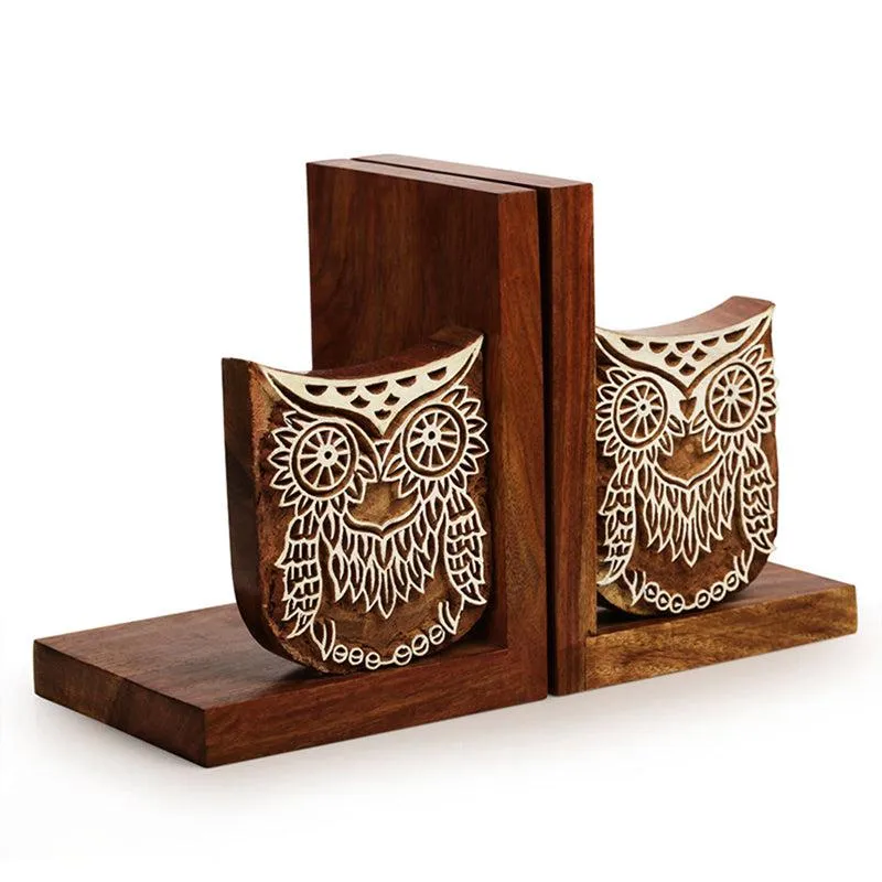 Hoot And Hold Handcarved Sheesham Wood Book End - Set Of Two media 3