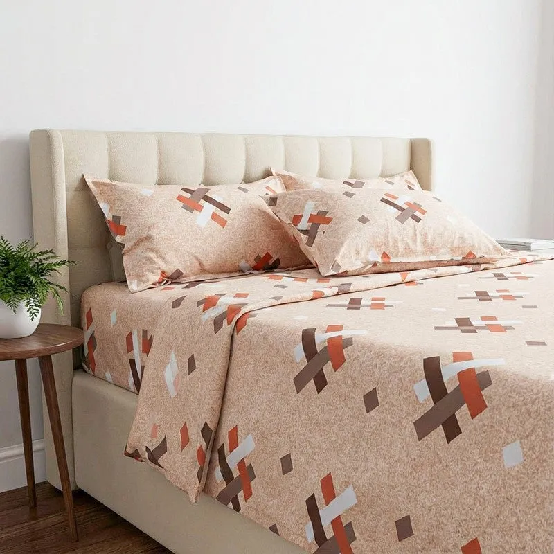 Criss Cross Chrome Cotton Bedsheet (Orange) - 144 TC media 3
