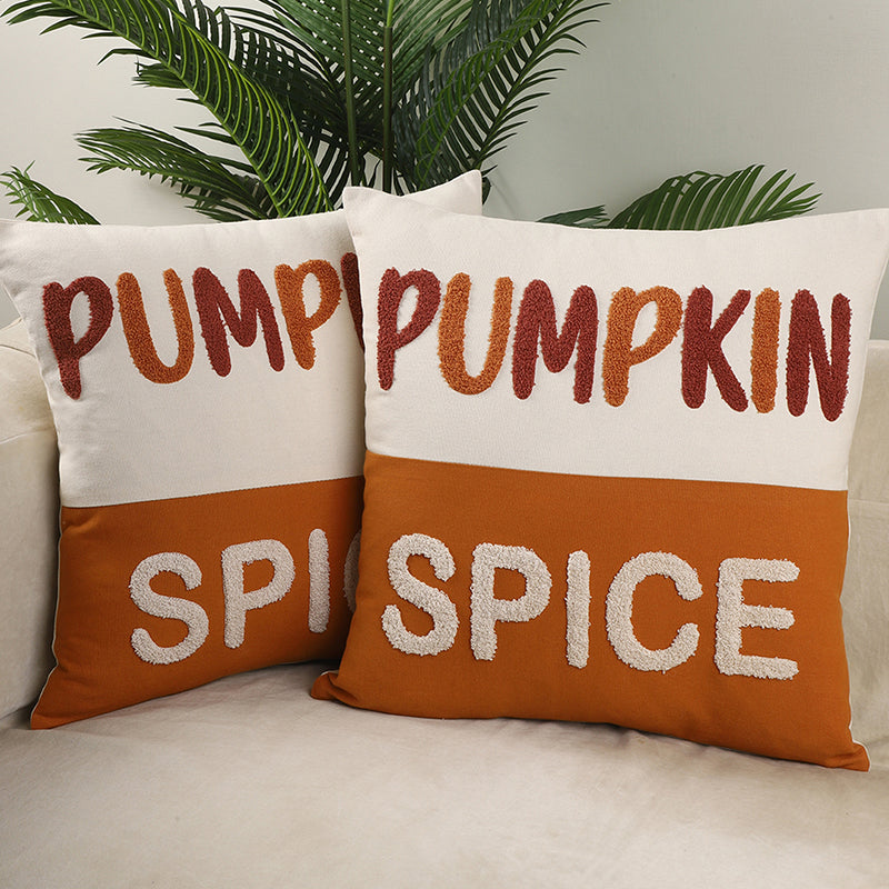Pumpkin Spice Season Cotton Cushion Cover - Set Of Two