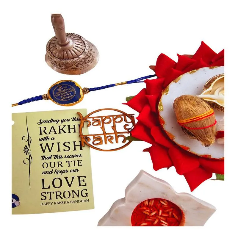 Gayathri Mantra Blue Agate Rakhi Gift Set media 3