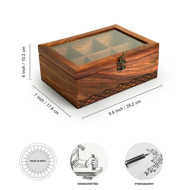 Diamante Pyrographed Sheesham Wood Multi-Utility Box media 7