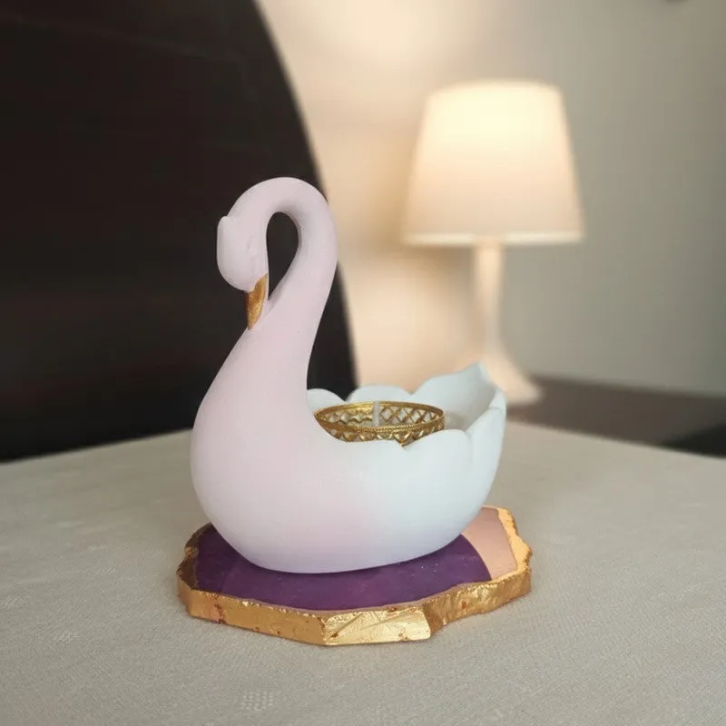 Swan Shaped Resin Tea Light Candle Holder - Pink media 4