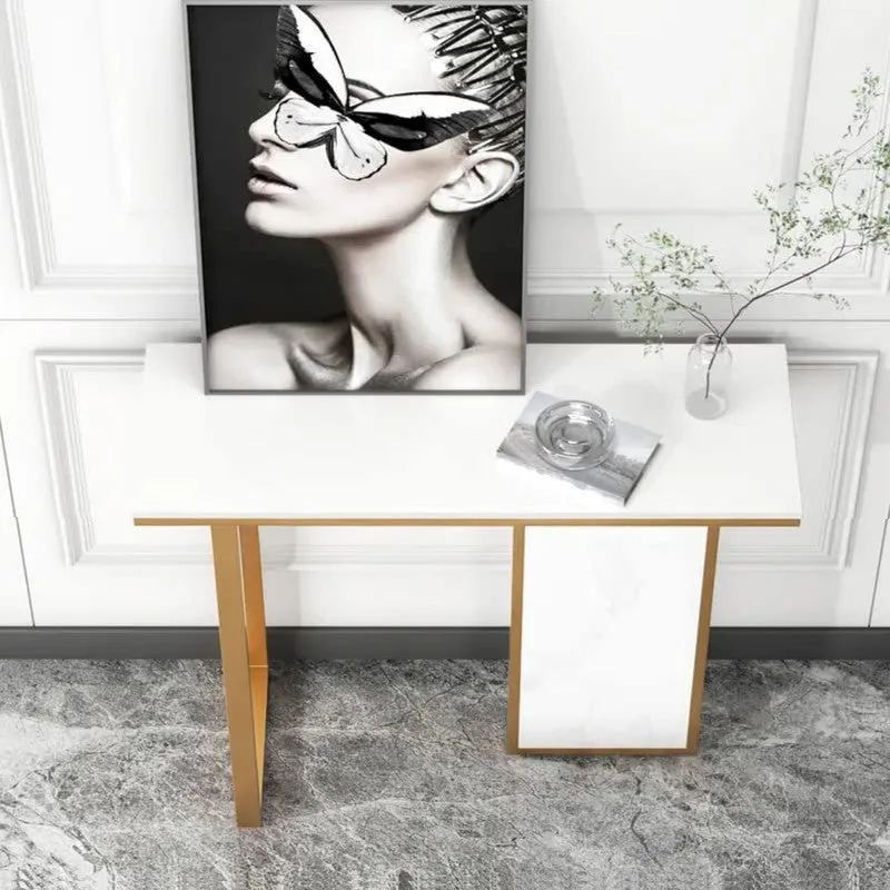 Opulence Metal Console Table with Marble Top (White) - Small media 4
