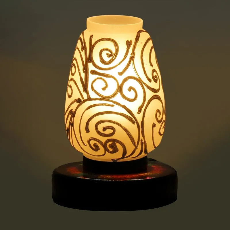 Gloflare Glass Table Lamp With Wooden Base - White media 6