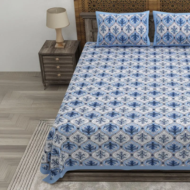 Nesty Cotton Bedsheet (Blue,White) - 240 TC media 3
