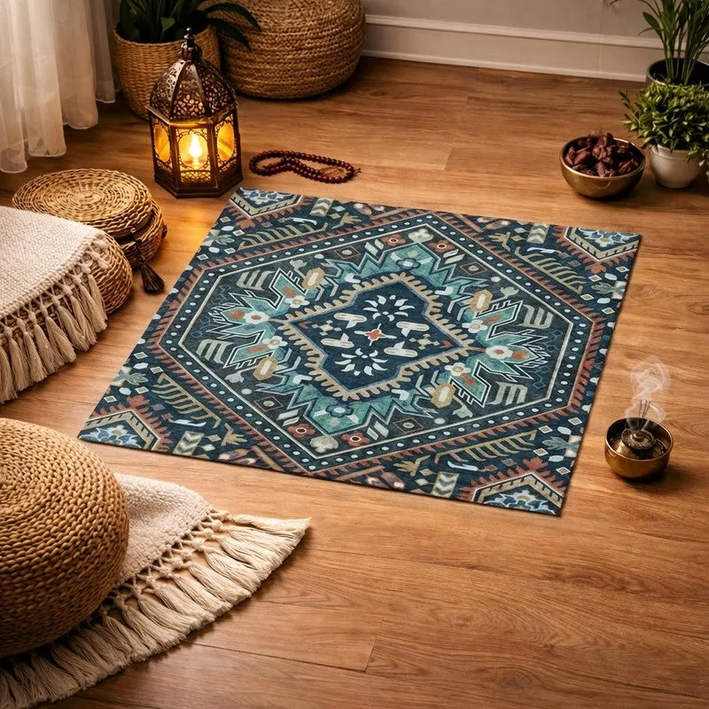 Iman Grace Prayer Mat (Blue,Brown) - 550 GSM media 1