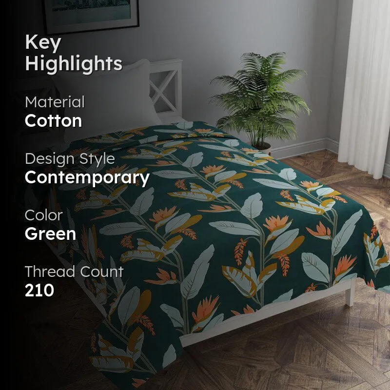 Whispering Fields Cotton Duvet Cover (Green & White) - 210 TC media 2