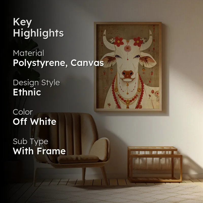 Sacred Cow Folk Art Canvas Wall Painting With Brown Frame media 2
