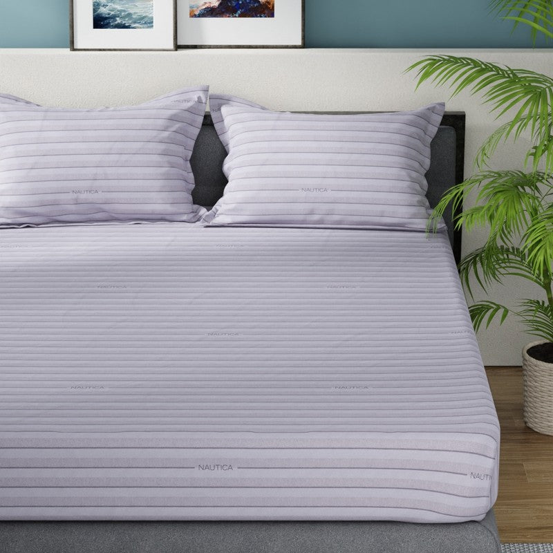 Nautica Lina Striped Cotton Bedsheet (Blue) - 160 TC media 4