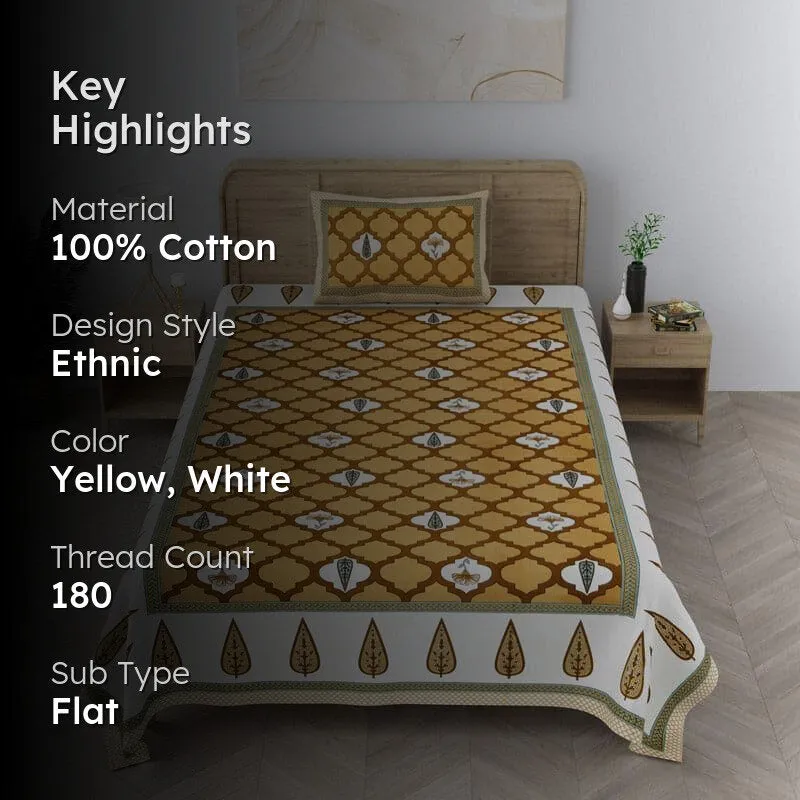 Ashima Printed Cotton Bedsheet (Mustard) - 180 TC media 2