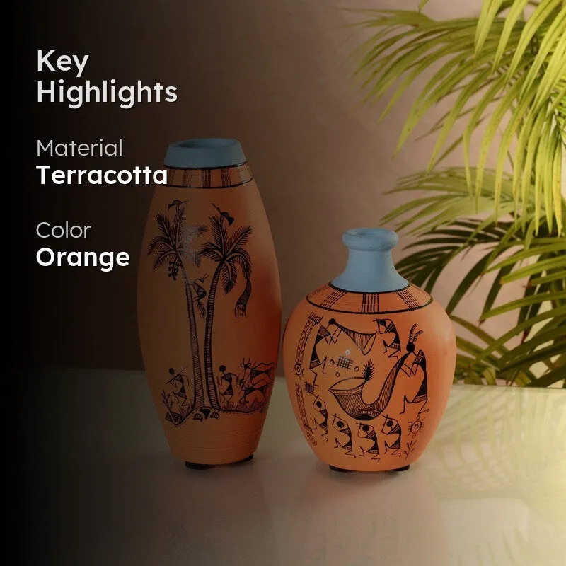 Terrava Artistic Orange & Blue Ceramic Vase - Set Of Two media 2