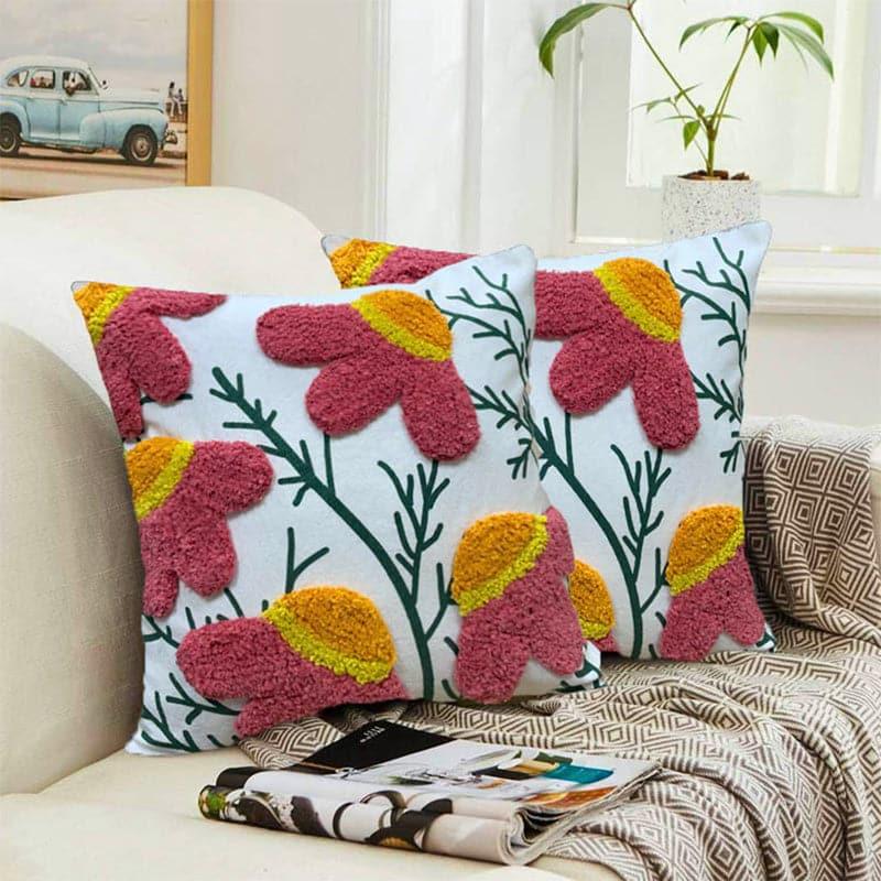 Zinnia Bloom Tufted Cushion Cover - Set Of Two media 5