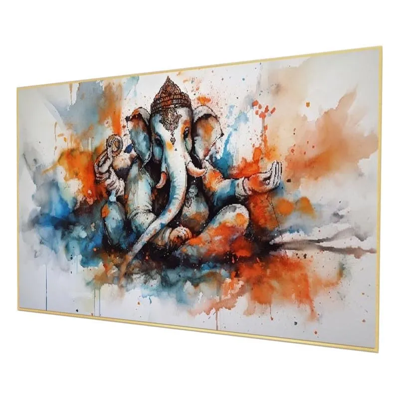 Divine Splash Ganesha Canvas Wall Painting With Frame media 5