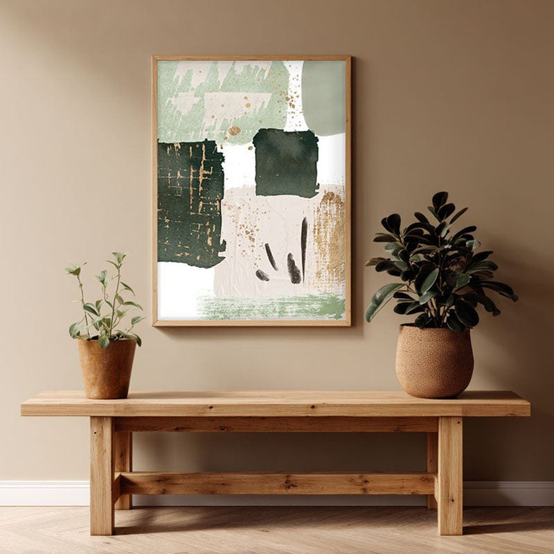 Earth & Sage Framed Canvas Archival Canvas Wall Painting - Natural Brown Frame