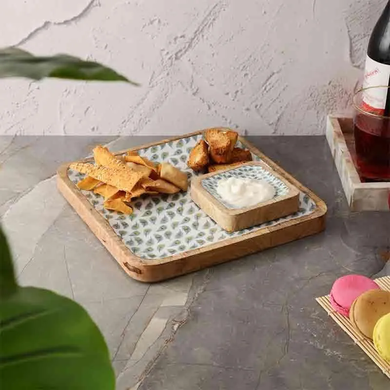 Feathered Wood Platter Set - Set of Two media 1