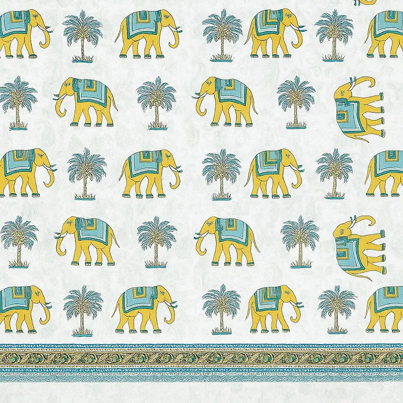 Palms & Tusks Cotton Bedsheet (Blue, Yellow) - 144 TC media 4
