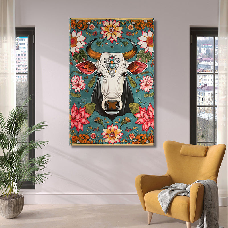 Floral Cow Canvas Wall Painting