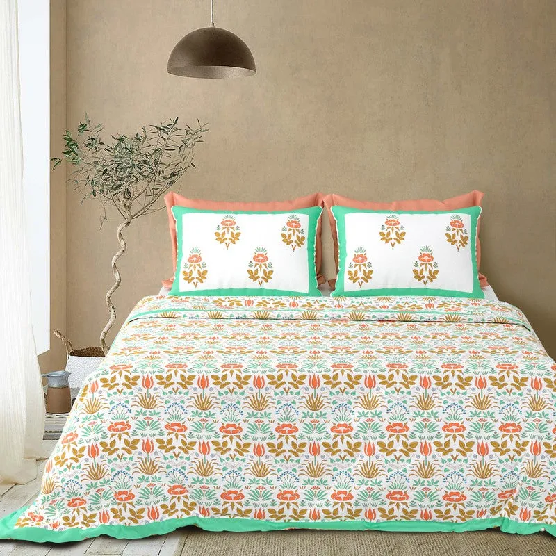 Rang Harmony Cotton Bedsheet (Orange,Green) - 120 TC media 3