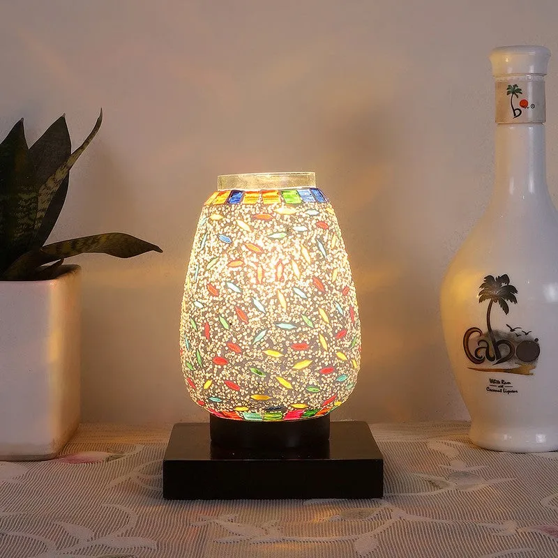 Vibrora Mosaic Glass Table Lamp With Wooden Base - Multicolor media 3