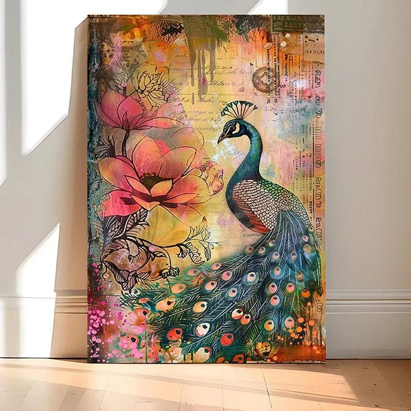 Peacock & Petals Canvas Traditional Wall Art media 2