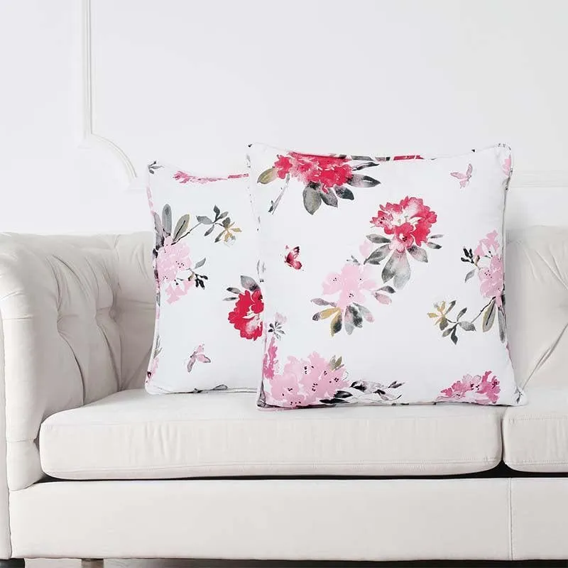 Swayam Pink Blooms Cushion Cover - Set Of Two media 1