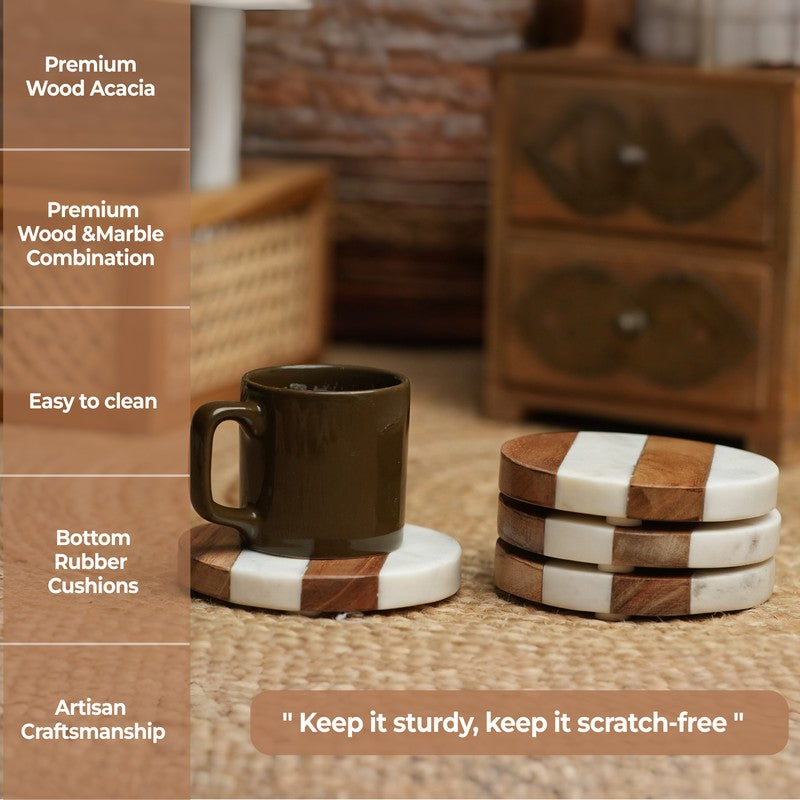 Bravon Boho Marble & Acacia Wood Coaster - Set Of Four media 7