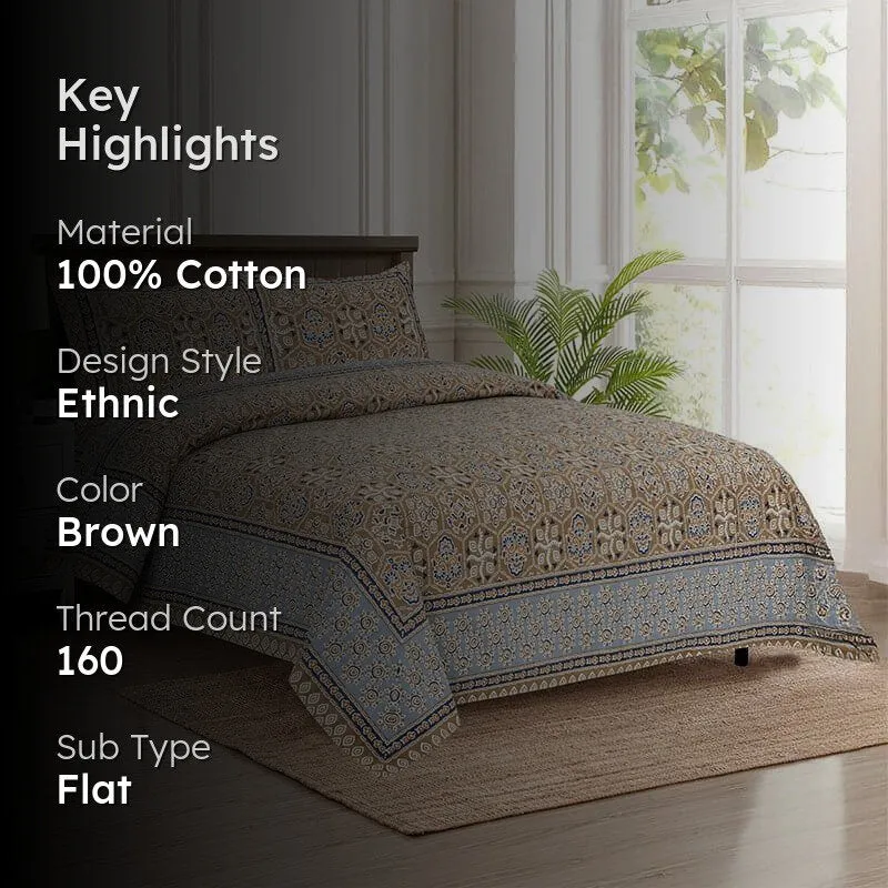 Avsara Floral Cotton Bedsheet (Brown,Grey) - 160 TC media 2