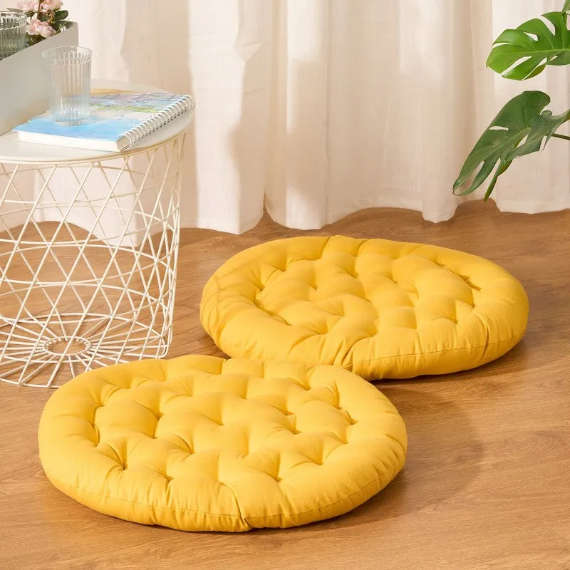 Gloria Round Cotton Floor Cushion (Mustard Yellow) - Set Of Two media 1