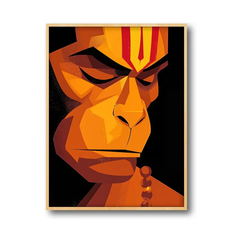 Powerful Bajrangbali II Archival Paper Wall Art - Natural Brown Frame media 5